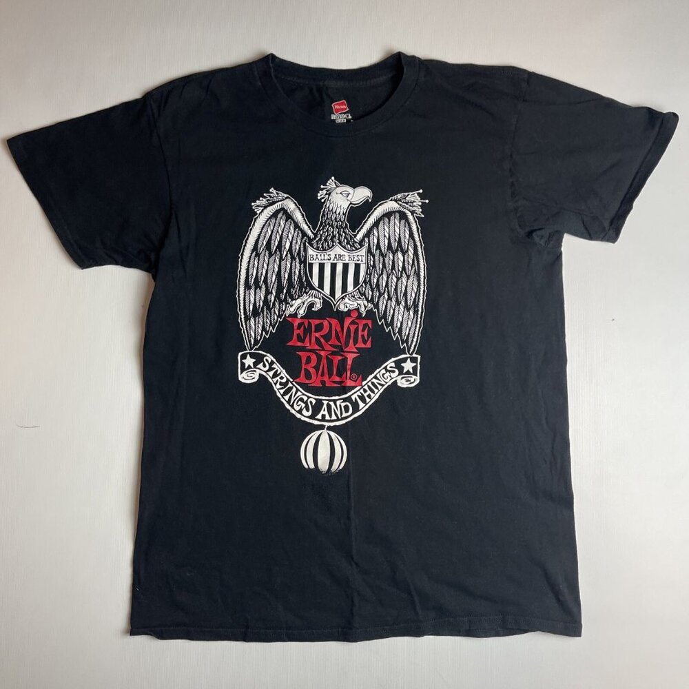 VINTAGE ERNIE BALL T SHIRT M Black Eagle GUITAR Strings Things BALLS ARE BEST